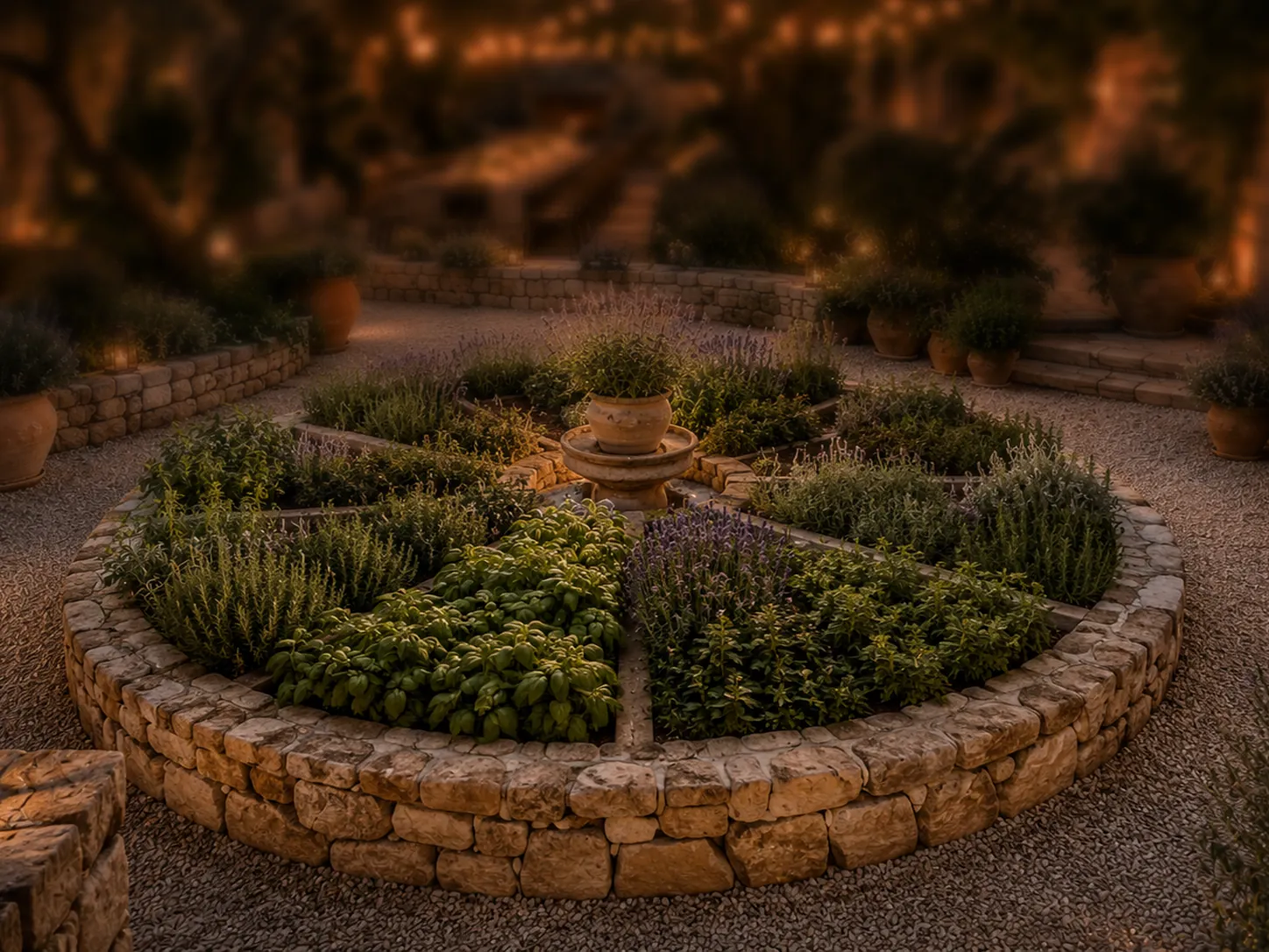 The herb garden at dusk