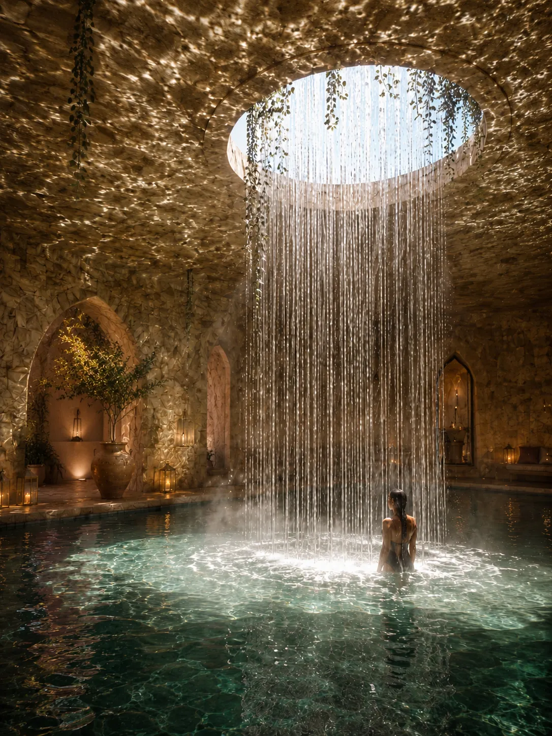 Indoor spa beneath the oculus
