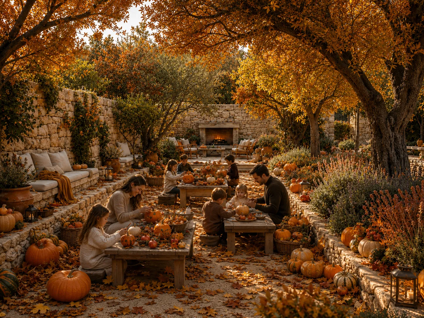 Pumpkins and harvest in the garden